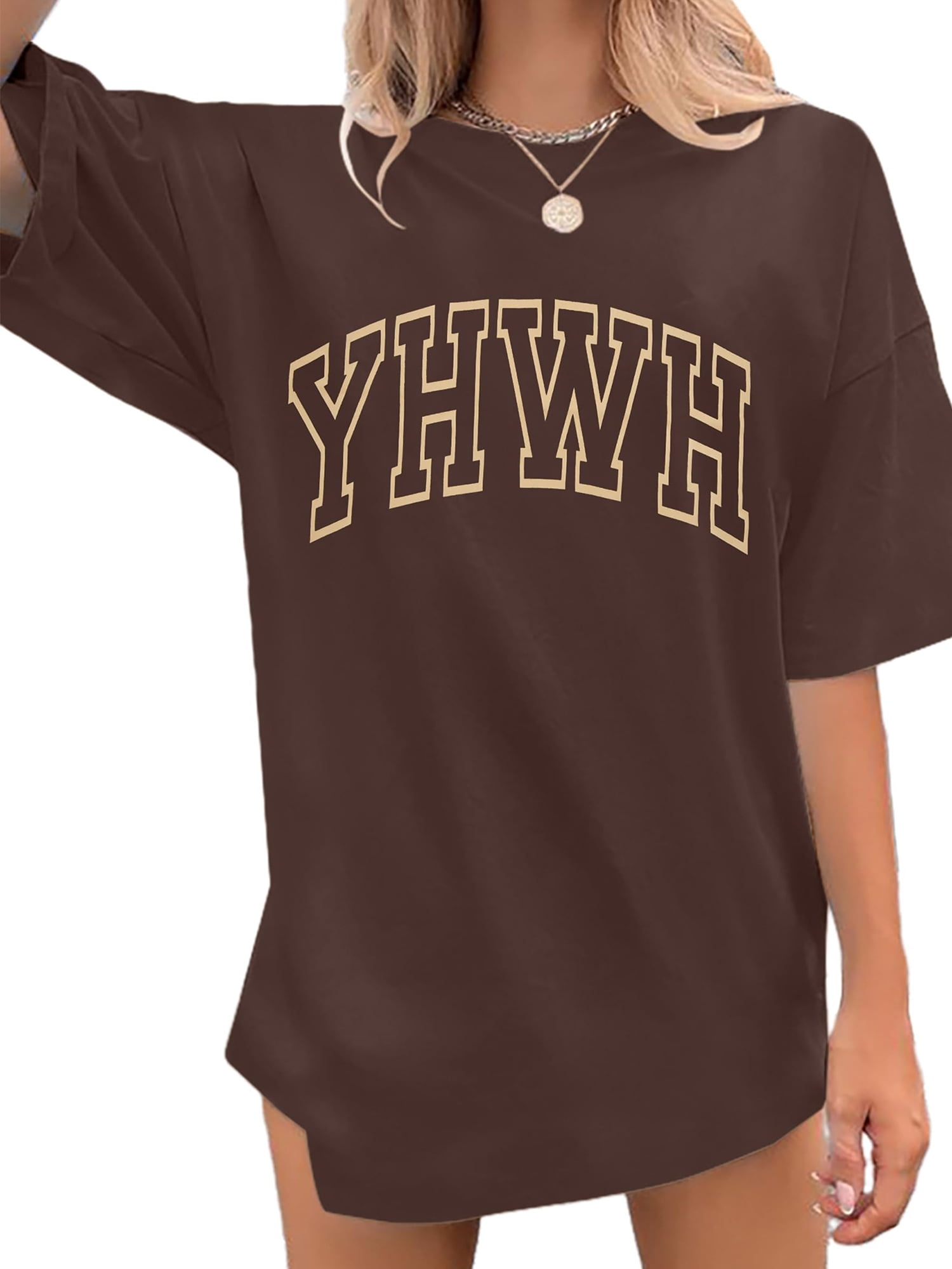 Oversized Shirts for Women Christian YHWH Letter Print Tee Vintage Jesus Faith Inspirational Casual Tee Tops
